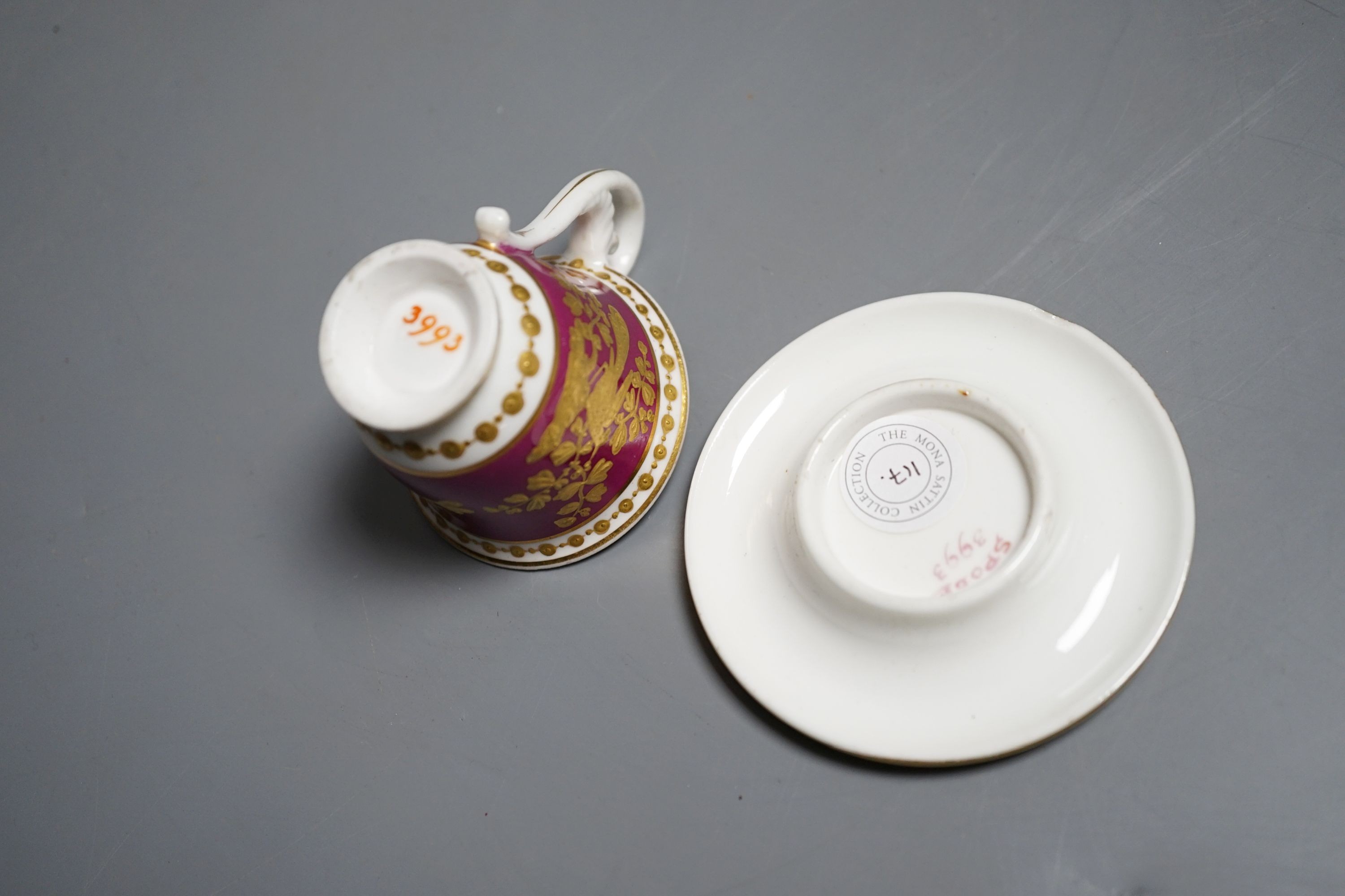 A Spode miniature teacup and saucer, c.1815. Provenance - Mona Sattin collection of miniature cups and saucers, collection no. 117.